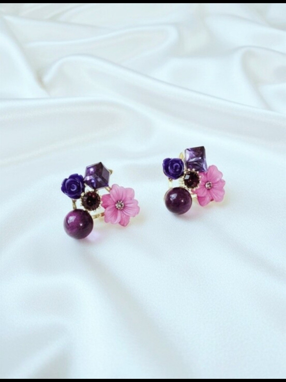Floral Purple  Cluster Stud Earrings‎